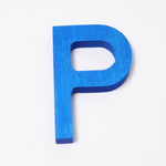 Grimm's wooden school Letter P in a shade of BLUE. These Grimm's letters are part of a wide range of wooden toys available here at Babipur. 