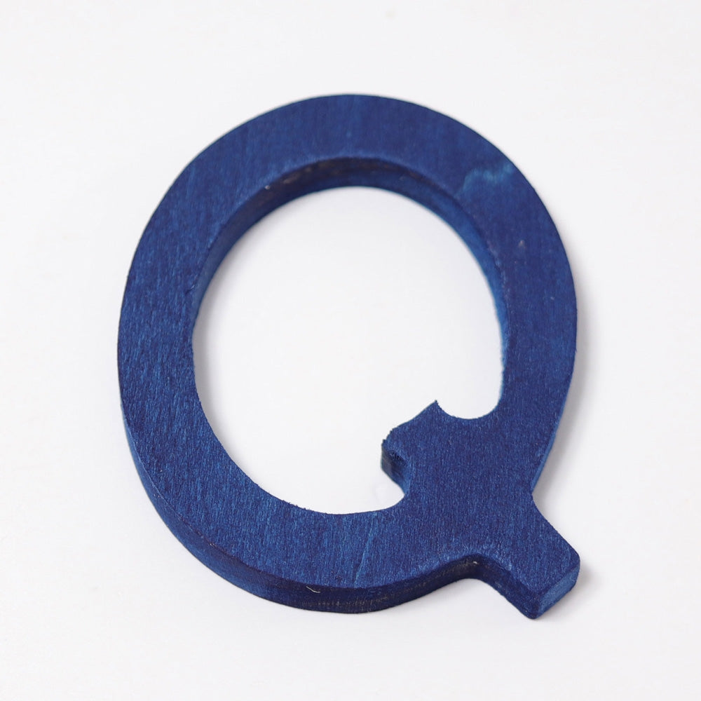Grimm's wooden school Letter Q in a shade of BLUE. These Grimm's letters are part of a wide range of wooden toys available here at Babipur. 