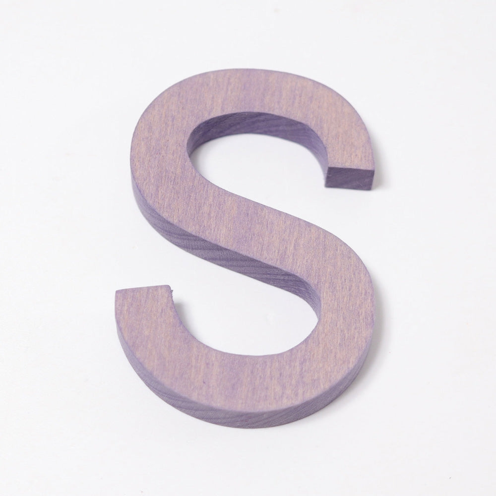 Grimm's wooden school Letter S in a shade of PURPLE. These Grimm's letters are part of a wide range of wooden toys available here at Babipur. 