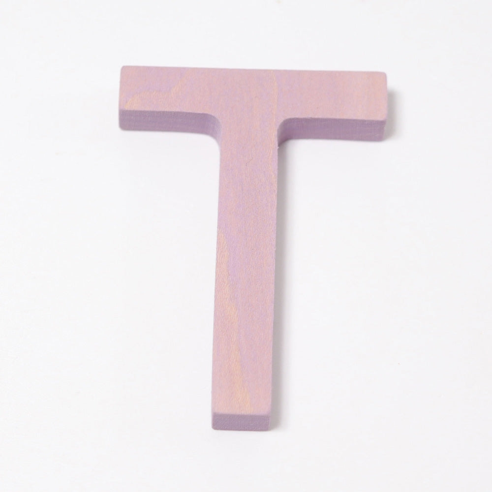 Grimm's wooden school Letter T in a shade of PURPLE. These Grimm's letters are part of a wide range of wooden toys available here at Babipur. 