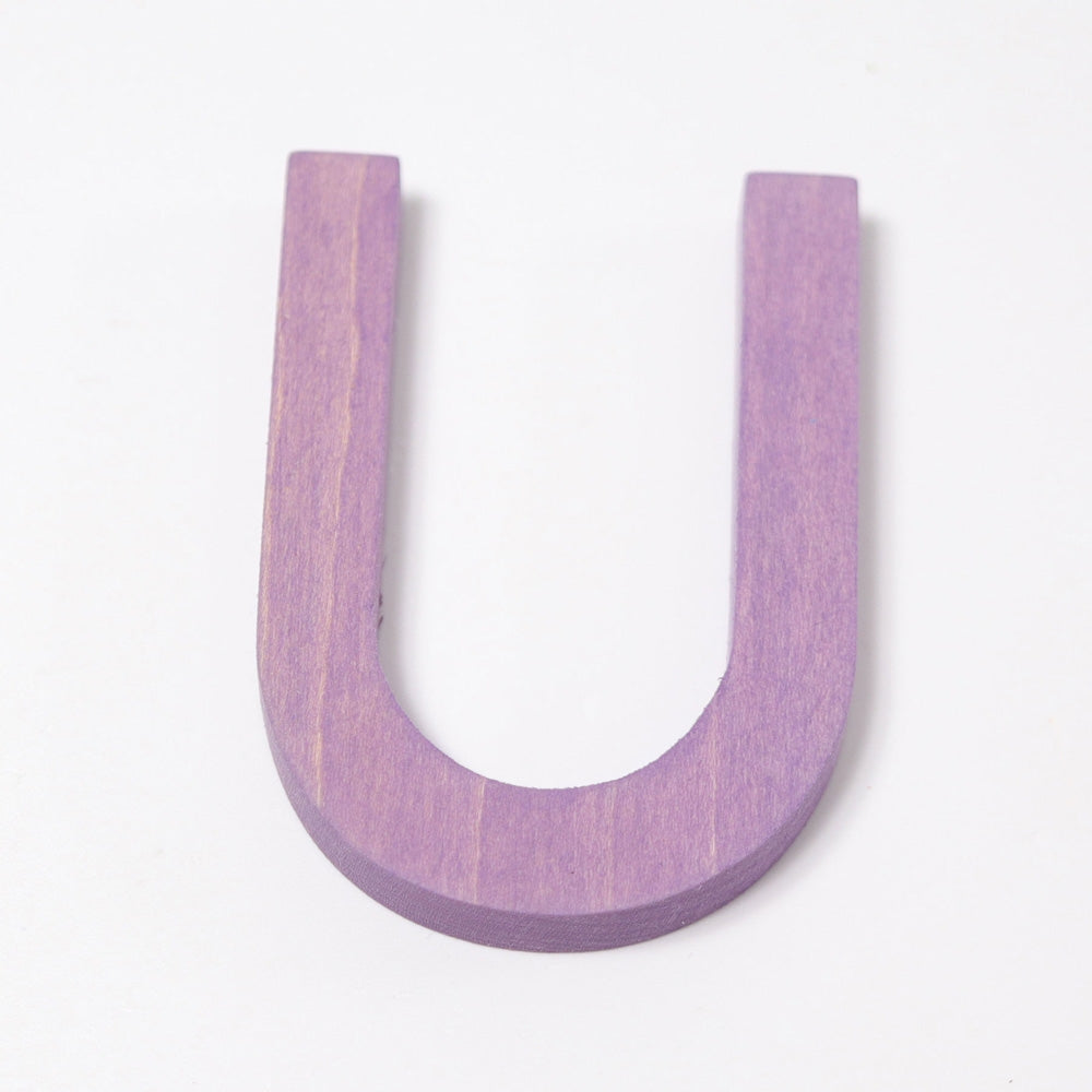 Grimm's wooden school Letter U in a shade of PURPLE. These Grimm's letters are part of a wide range of wooden toys available here at Babipur. 