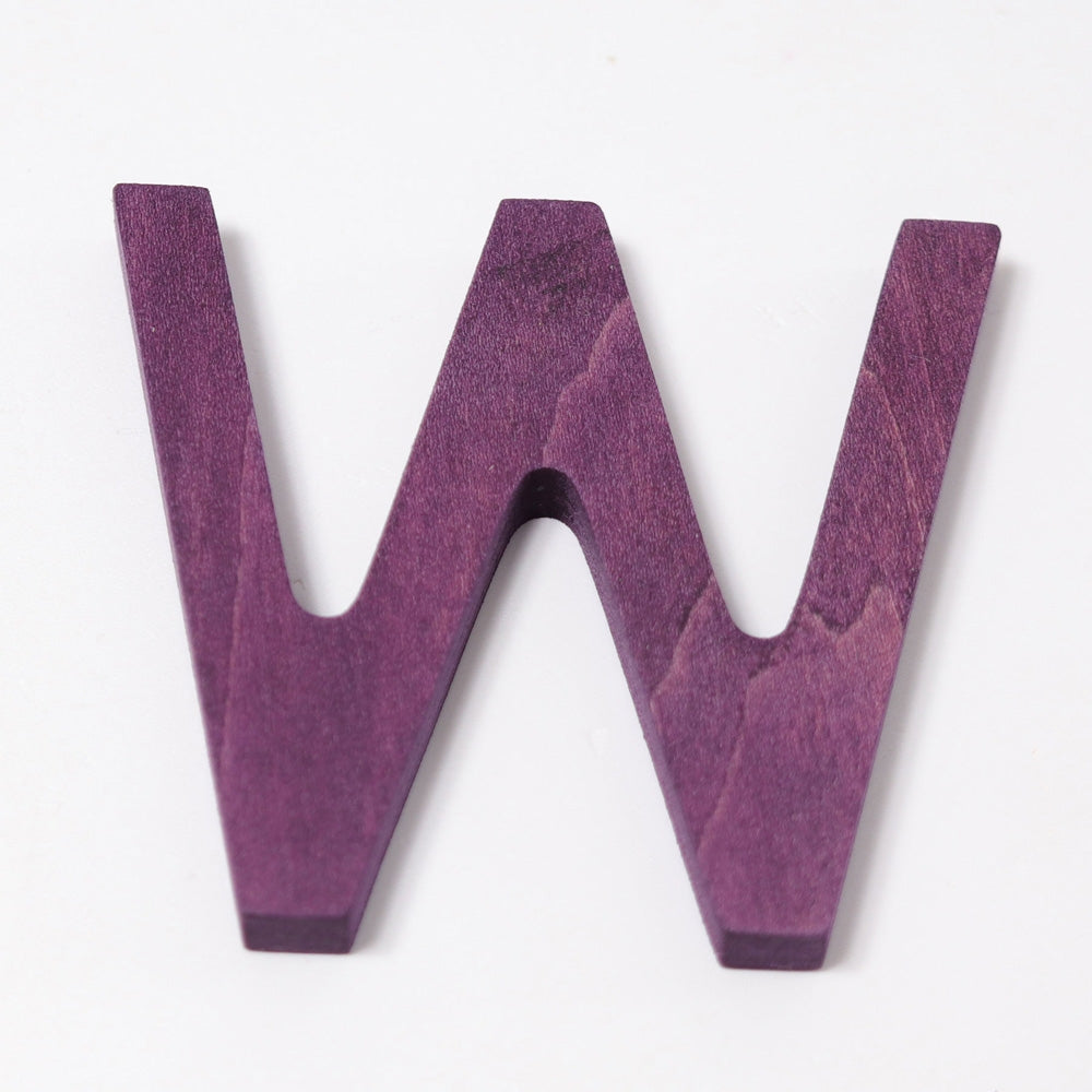 Grimm's wooden school Letter W in a shade of PURPLE. These Grimm's letters are part of a wide range of wooden toys available here at Babipur. 