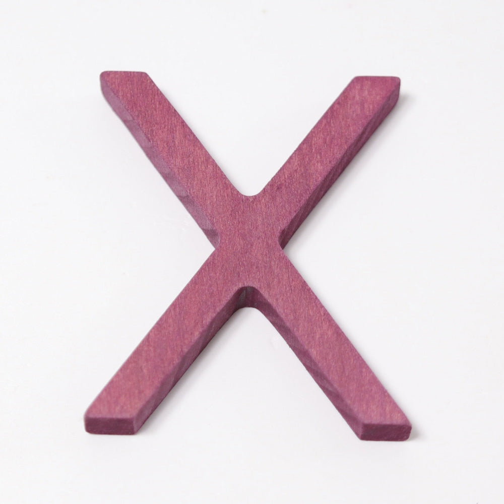 Grimm's wooden school Letter X in a shade of PURPLE. These Grimm's letters are part of a wide range of wooden toys available here at Babipur. 