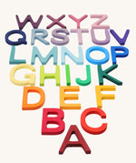 Grimm's wooden school Letters in rainbow colours. Perfect for use as an educational tool and for adding to seasonal displays.  