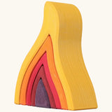 Grimms handcrafted wooden small fire. A set of 5 flame pieces in warm shades perfect for stacking and open ended play