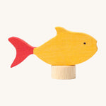 Grimms wooden yellow fish decorative figure with red fins. Features a small base stand to slot in the celebration ring.