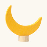 Grimm's handcrafted wooden yellow moon decorative figure with a unpainted stand