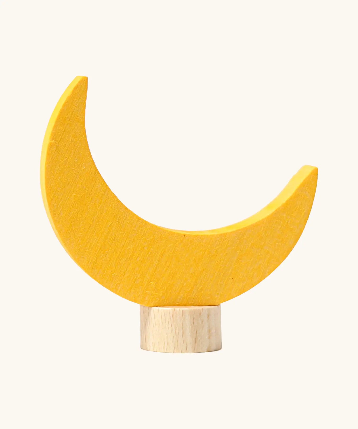Grimm's handcrafted wooden yellow moon decorative figure with a unpainted stand