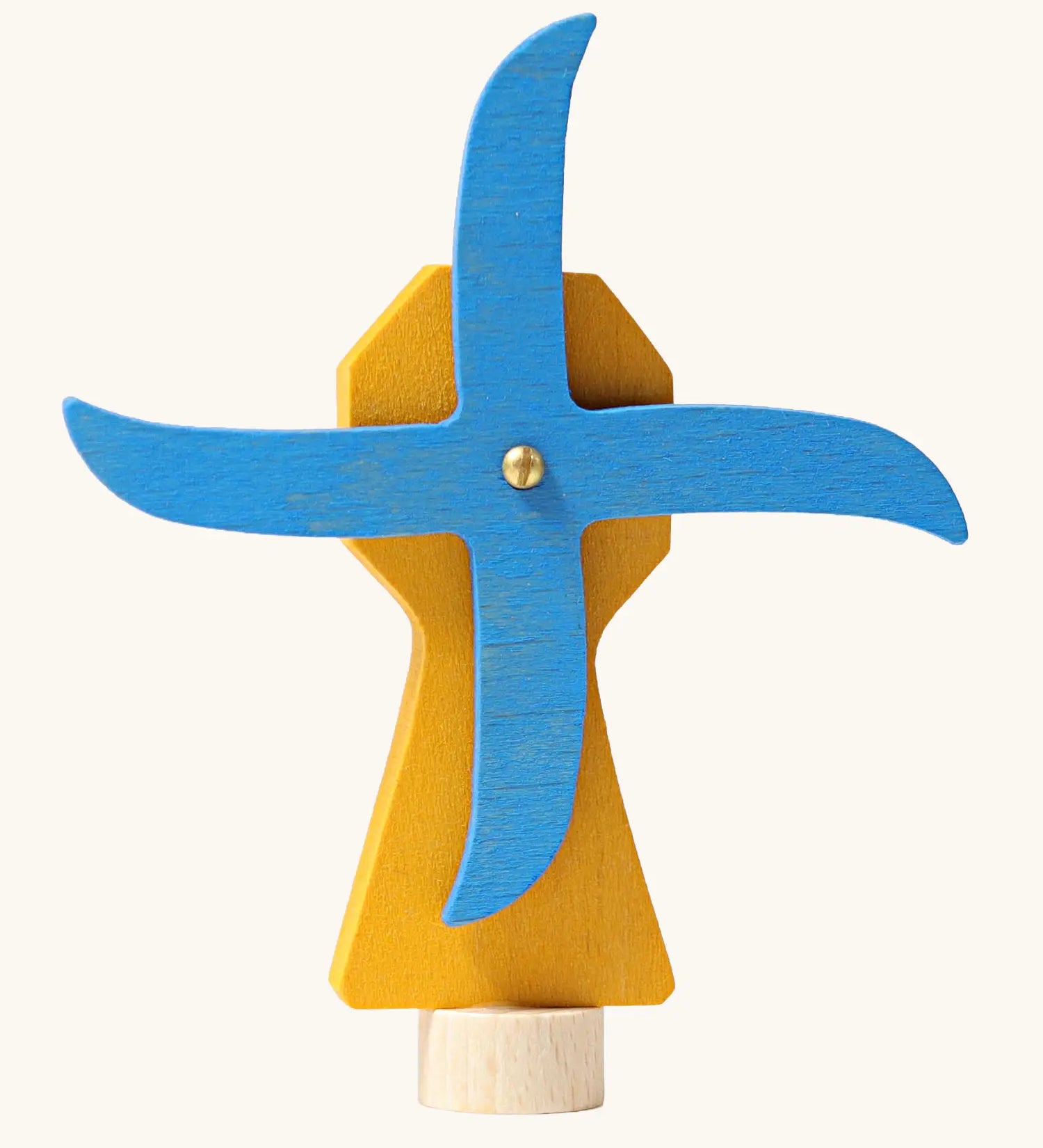 Grimm's handcrafted wooden yellow working windmill with a unpainted stand