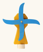 Grimm's handcrafted wooden yellow working windmill with a unpainted stand