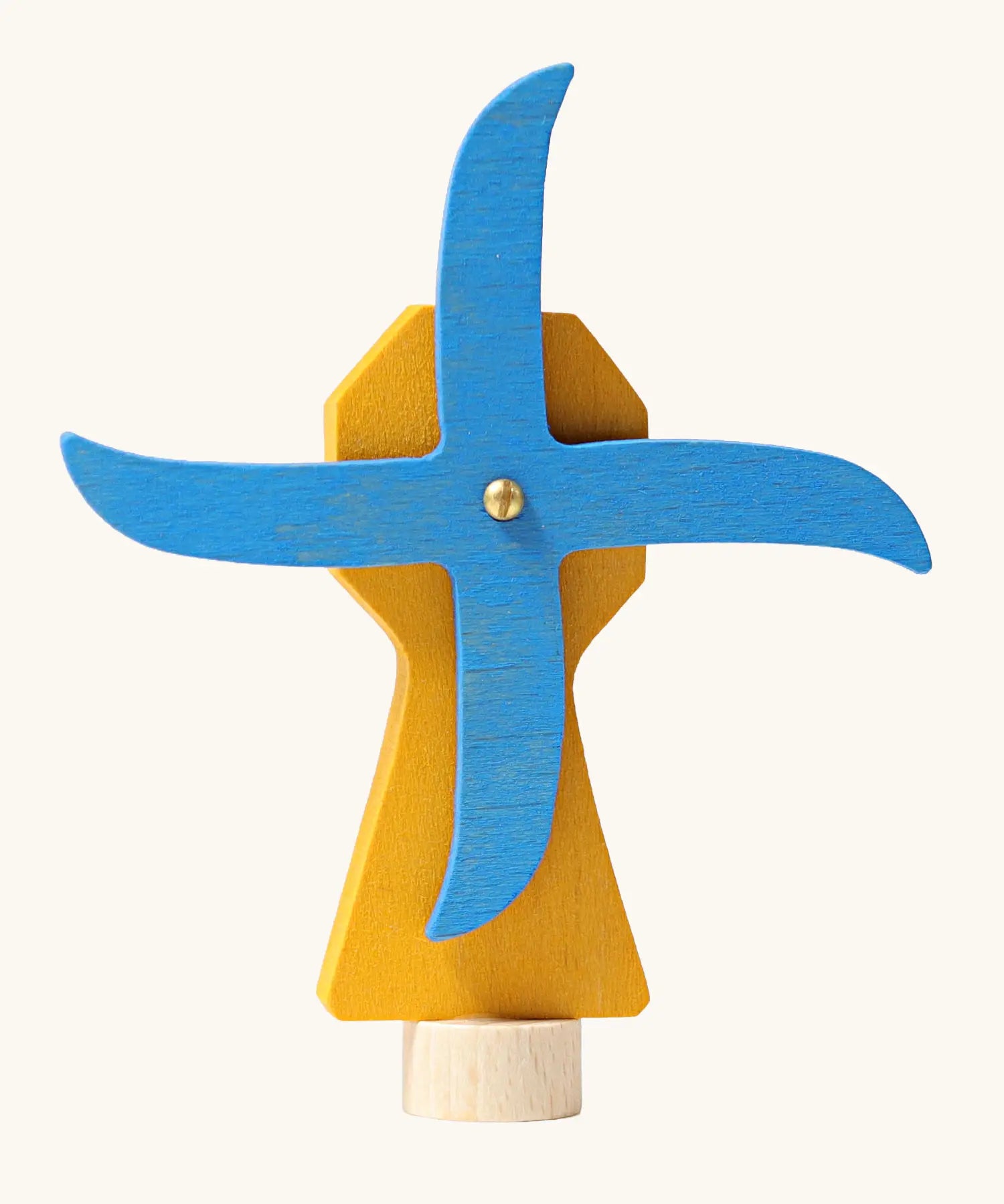 Grimm's handcrafted wooden yellow working windmill with a unpainted stand