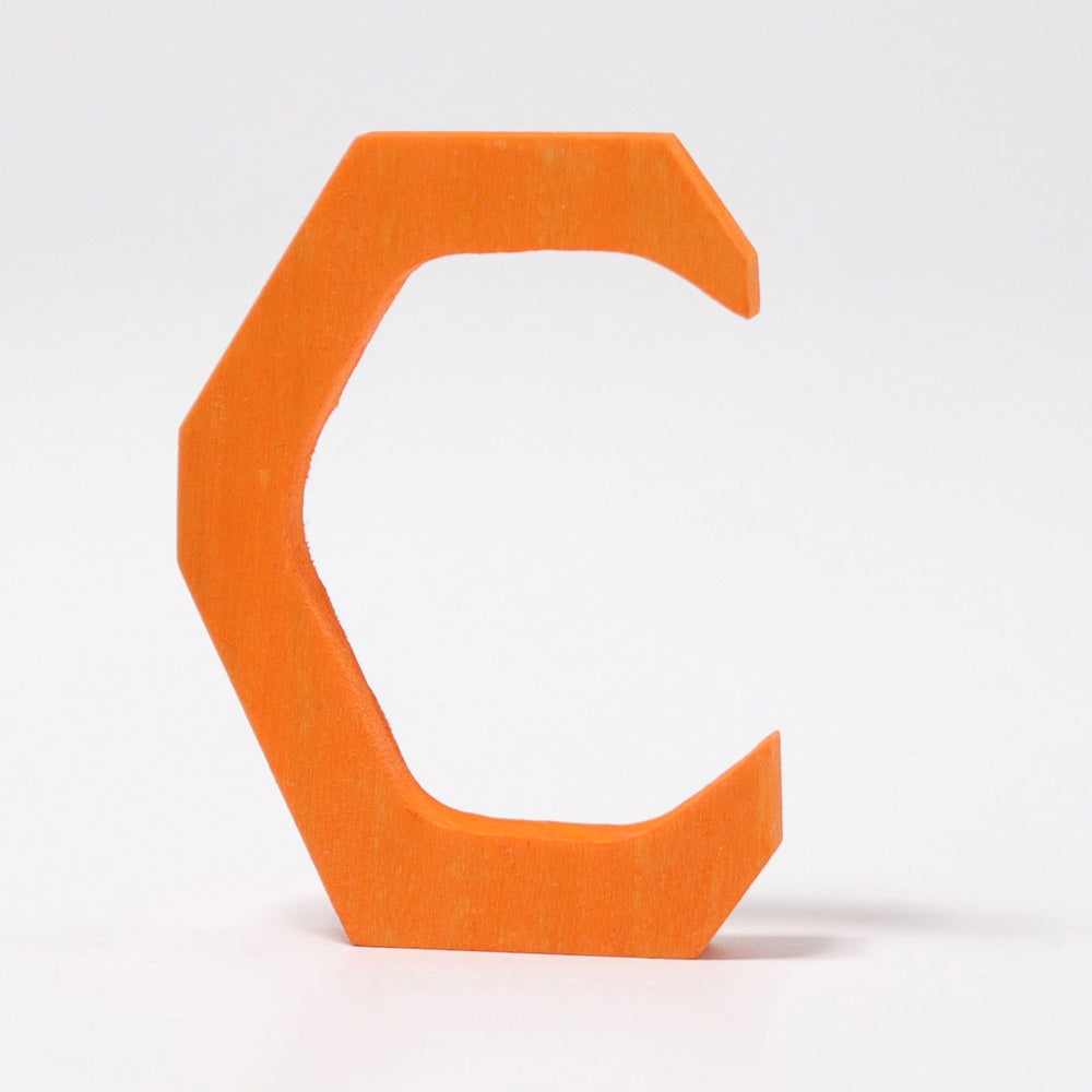 Grimm's Anthroposophical style wooden Letter C in a shade of orange. These Grimm's letters are part of a wide range of wooden toys available here at Babipur. 