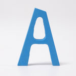 Grimm's Anthroposophical style wooden Letter A in a shade of blue. These Grimm's letters are part of a wide range of wooden toys available here at Babipur. 