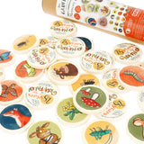 Bajo Gruffalo Wooden Memory Game disks and tube on a white background