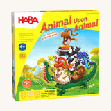 HABA Animal Upon Animal wooden stacking game. The Animla Upon Animal box with a fun illustration on the front