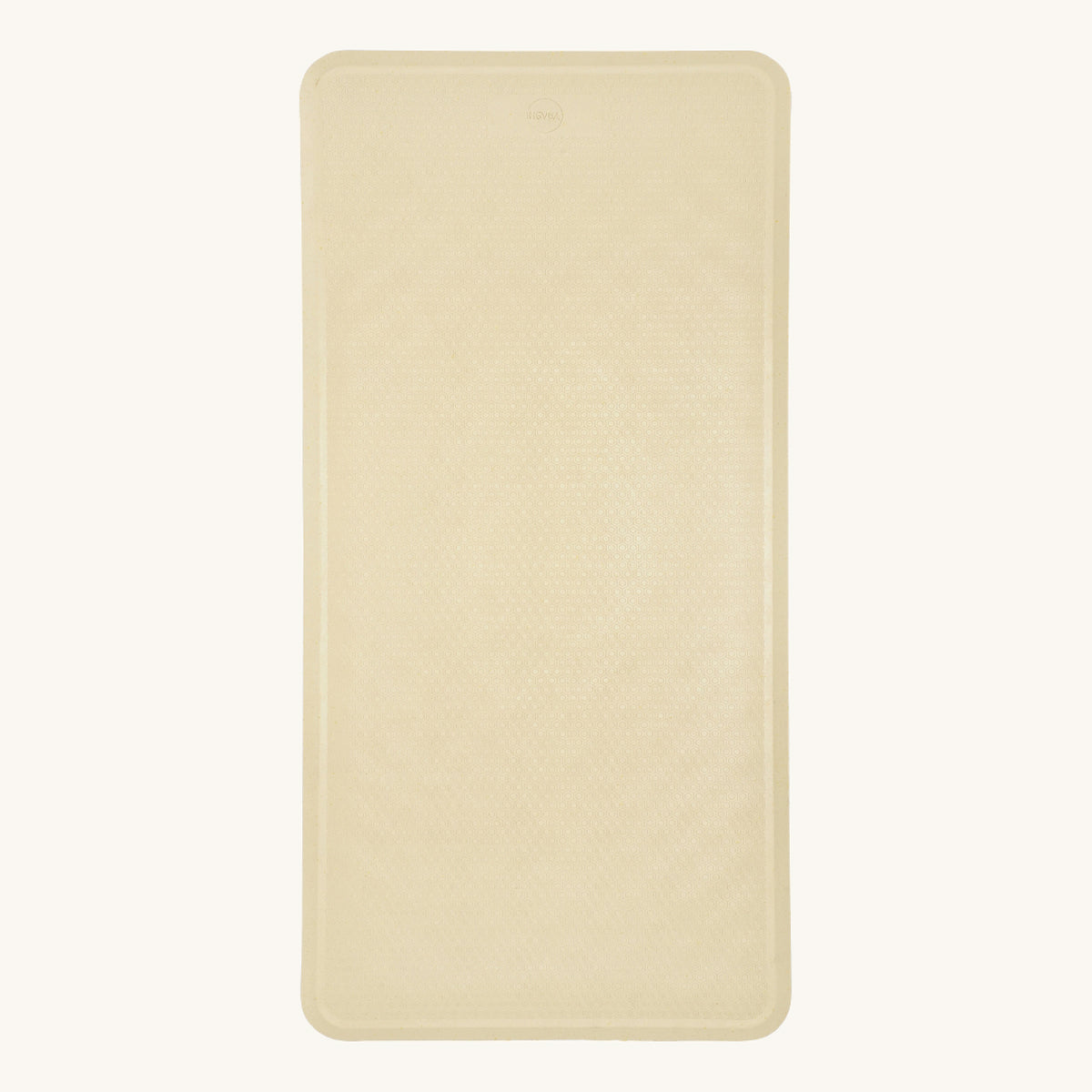 Hevea natural rubber bath mat in the sand colour on a beige background