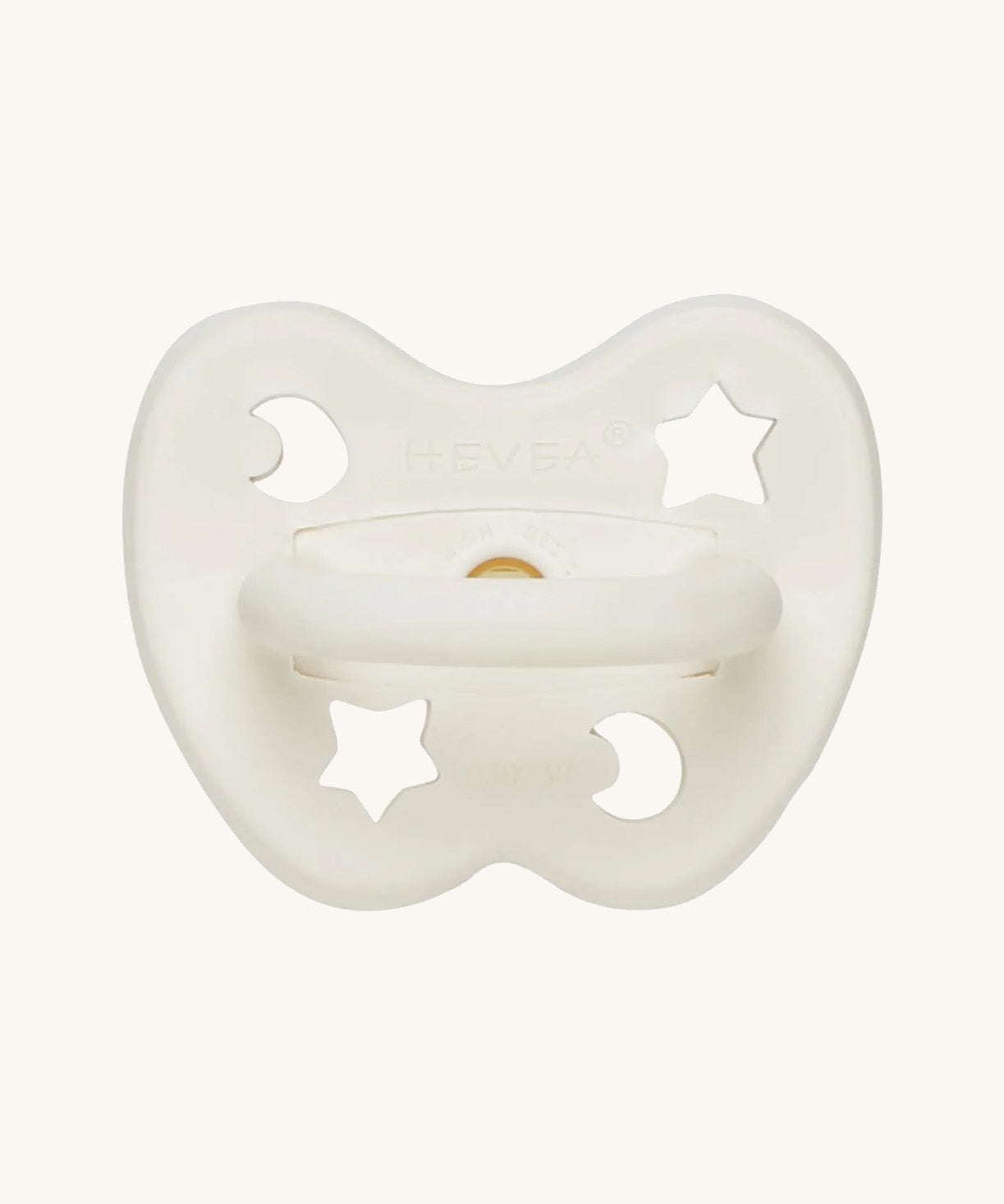 The Hevea natural rubber pacifier dummy with a symmetrical nipple shape, in milky white 