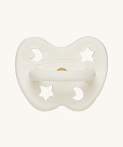 The Hevea natural rubber pacifier dummy with a symmetrical nipple shape, in milky white 