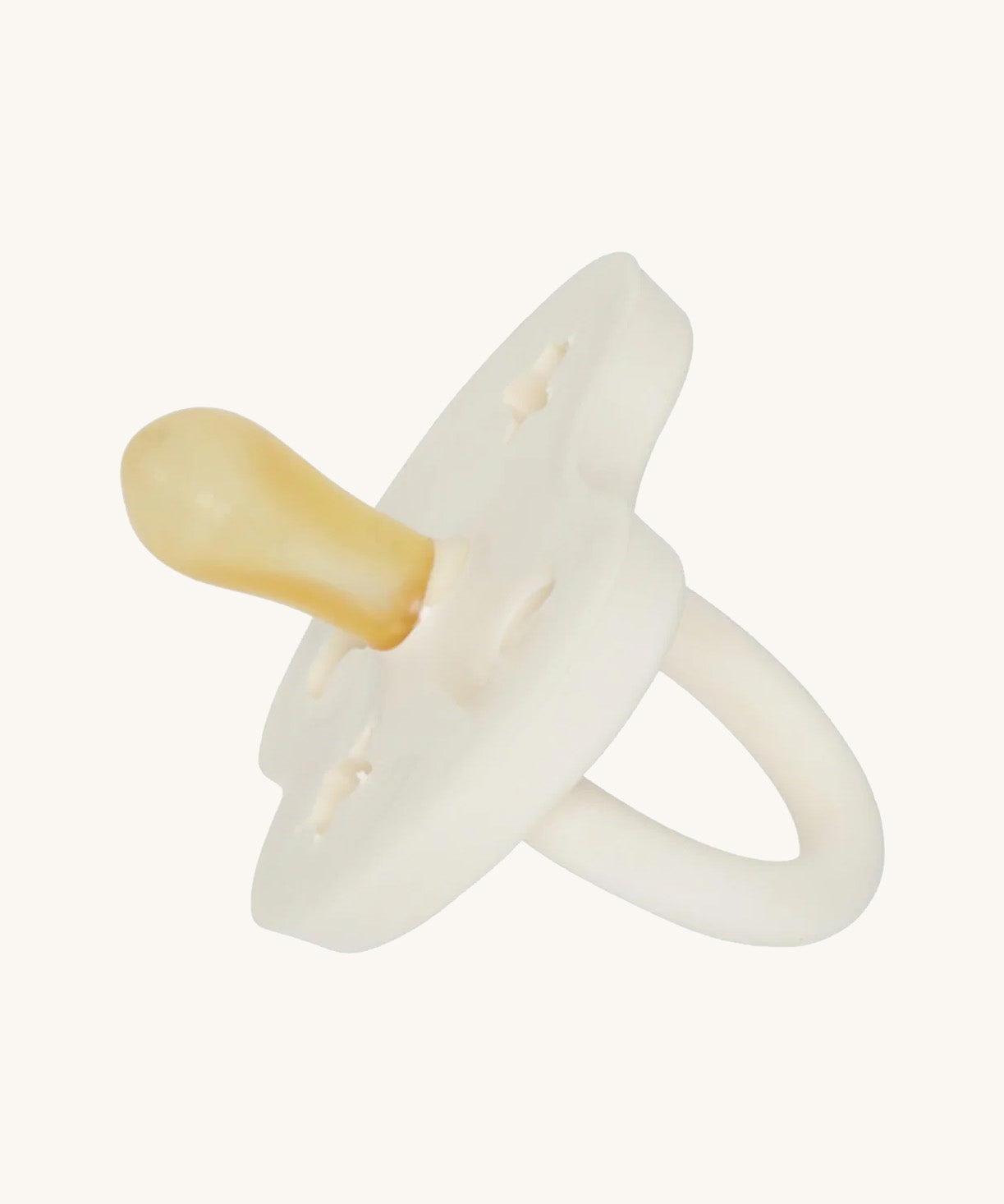 The Hevea natural rubber pacifier dummy with a symmetrical nipple shape, in milky white 