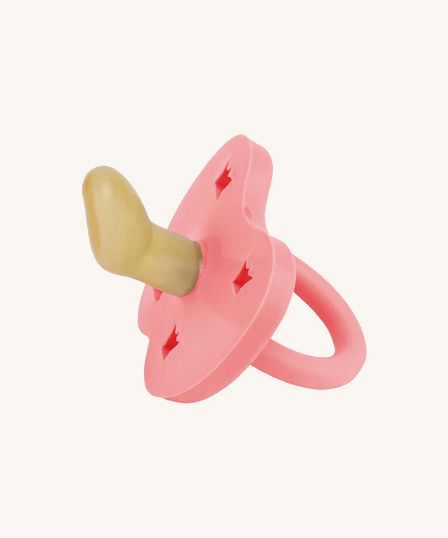 The Hevea 100% natural rubber baby pacifier with an orthodontic teat - guava pink