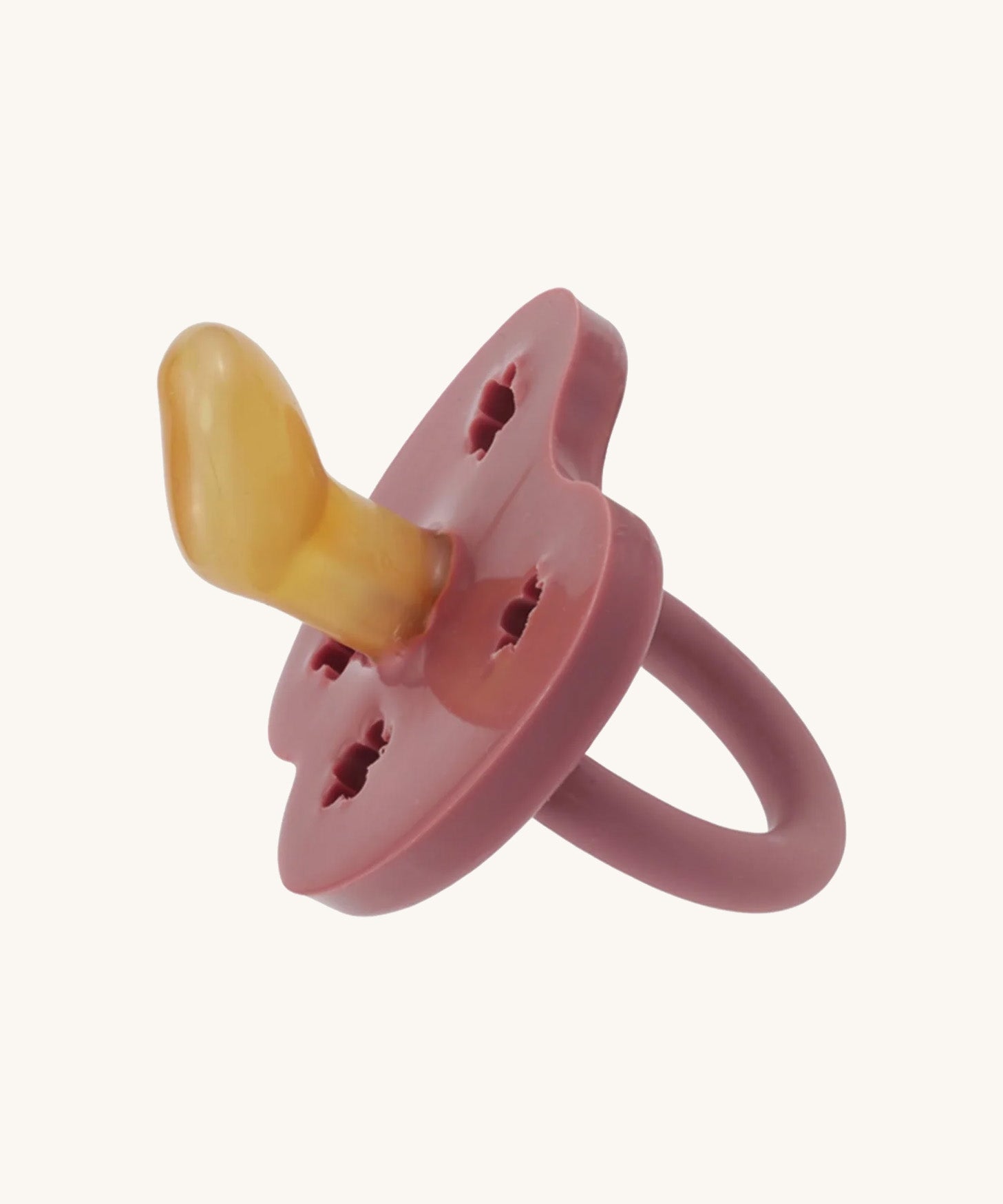 The Hevea 100% natural rubber baby pacifier with an orthodontic teat - rosewood pink