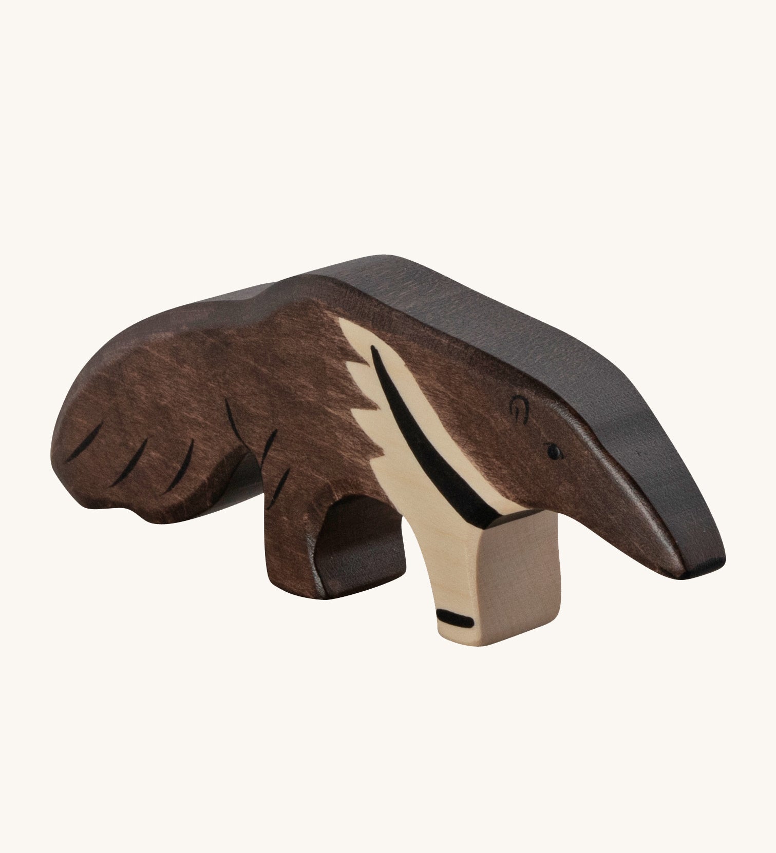 The Holztiger Anteater wooden animal toy. A hand carved and painted toy for encouraging imaginative and Waldorf-inspired play. 