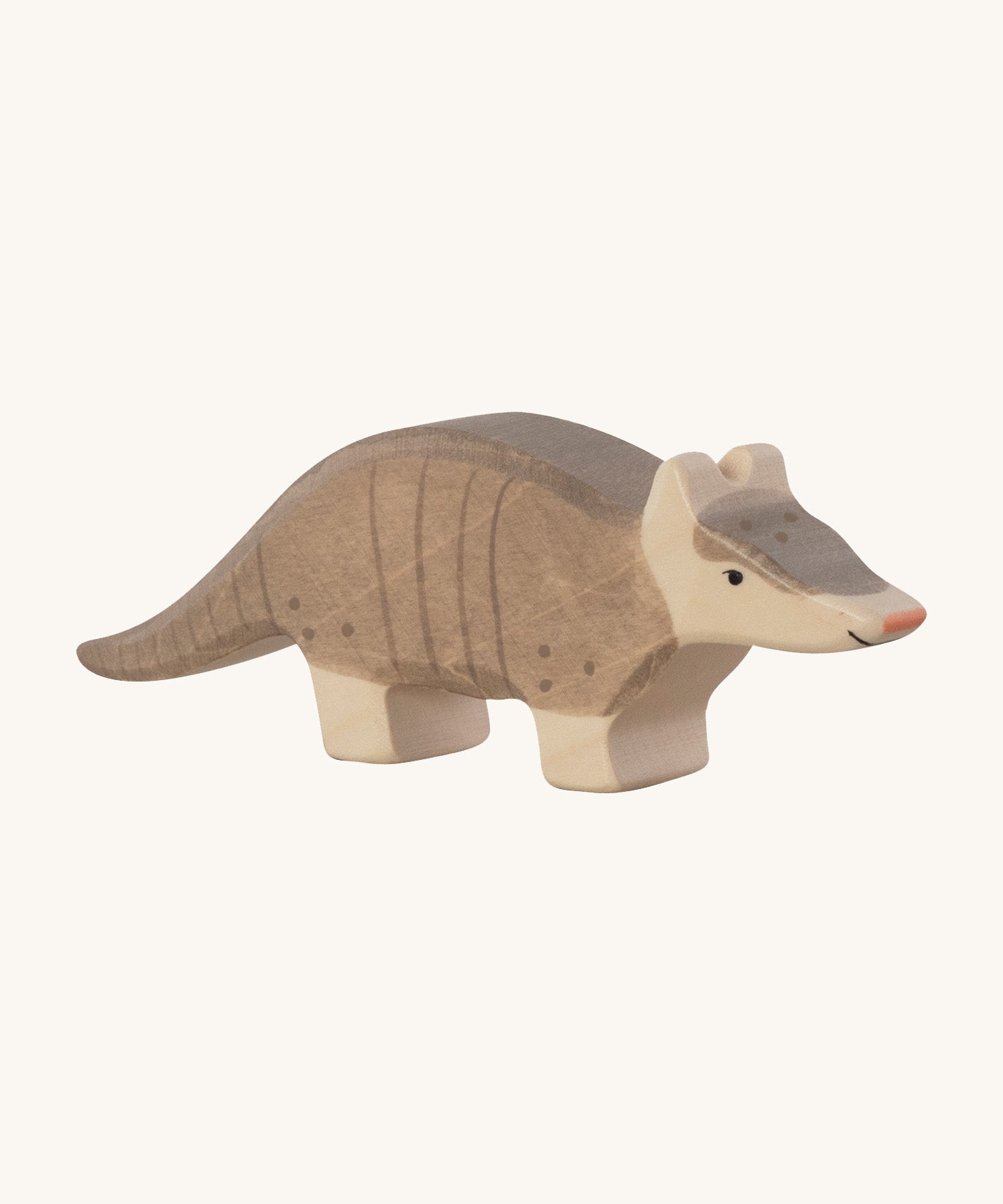 The Holztiger Armadillo wooden animal toy. A hand carved and painted toy for encouraging imaginative and Waldorf-inspired play. 