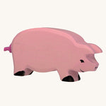 Holztiger pink Pig Toy Figure on a plain background. 