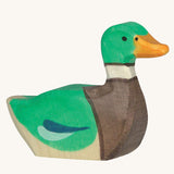 Holztiger Swimming Drake Duck Toy on a plain background. 