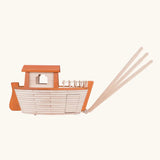 Side of the Holztiger handcrafted XL Noah's ark showing the included push handle attached to the front