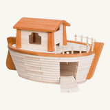 Holztiger handcrafted wooden XL Noah's ark. Features a detachable cabin, removable lid, rope railings and a working side ramp