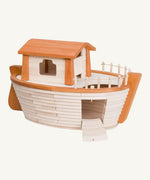 Holztiger handcrafted wooden XL Noah's ark. Features a detachable cabin, removable lid, rope railings and a working side ramp