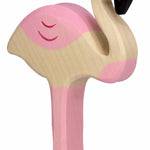 The Holztiger Flamingo wooden figure is a Waldorf wooden bird with characteristic pink plumage, elegant neck, and long legs.