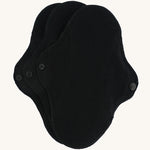 Imse Active reusable Black Organic Cotton Panty Liners in a 3 Pack, pictured on a plain background