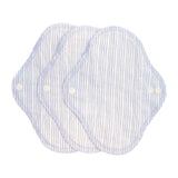 3 pack of imse vimse reusable panty liner period pants in the denim stripes colour on a white background