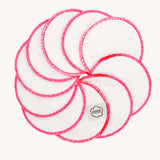 ImseVimse Organic Cotton Terry Cleansing Pads in white with pink threaded edges.