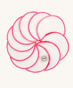 ImseVimse Organic Cotton Terry Cleansing Pads in white with pink threaded edges.
