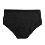 Back of the Imse Vimse reusable light flow hipster period pants in black on a white background