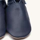A close up of the Inch Blue plain navy shoes available at Babipur. 