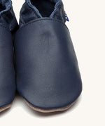 A close up of the Inch Blue plain navy shoes available at Babipur. 