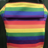 Integra rainbow baby carrier available at a Babipur a bold and bright rainbow inspired design carrier with a small hood for head protection.