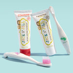 50g tubes of Jack N' Jill strawberry and flavour free,  fluoride free kid's toothpaste. 