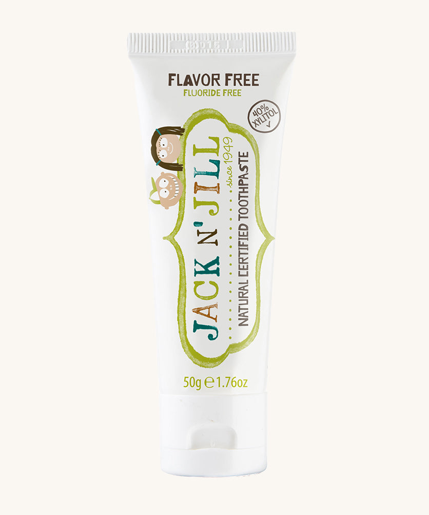 A 50g tube of Jack N' Jill flavour free and fluoride free kid's toothpaste. 