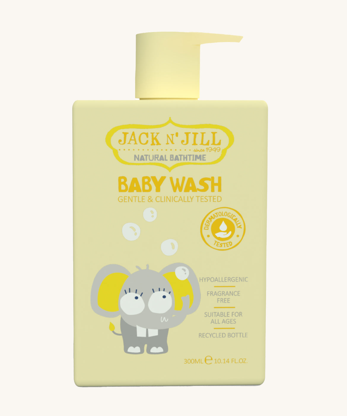 A 300ml pump bottle of Jack N' Jill gentle baby wash.
