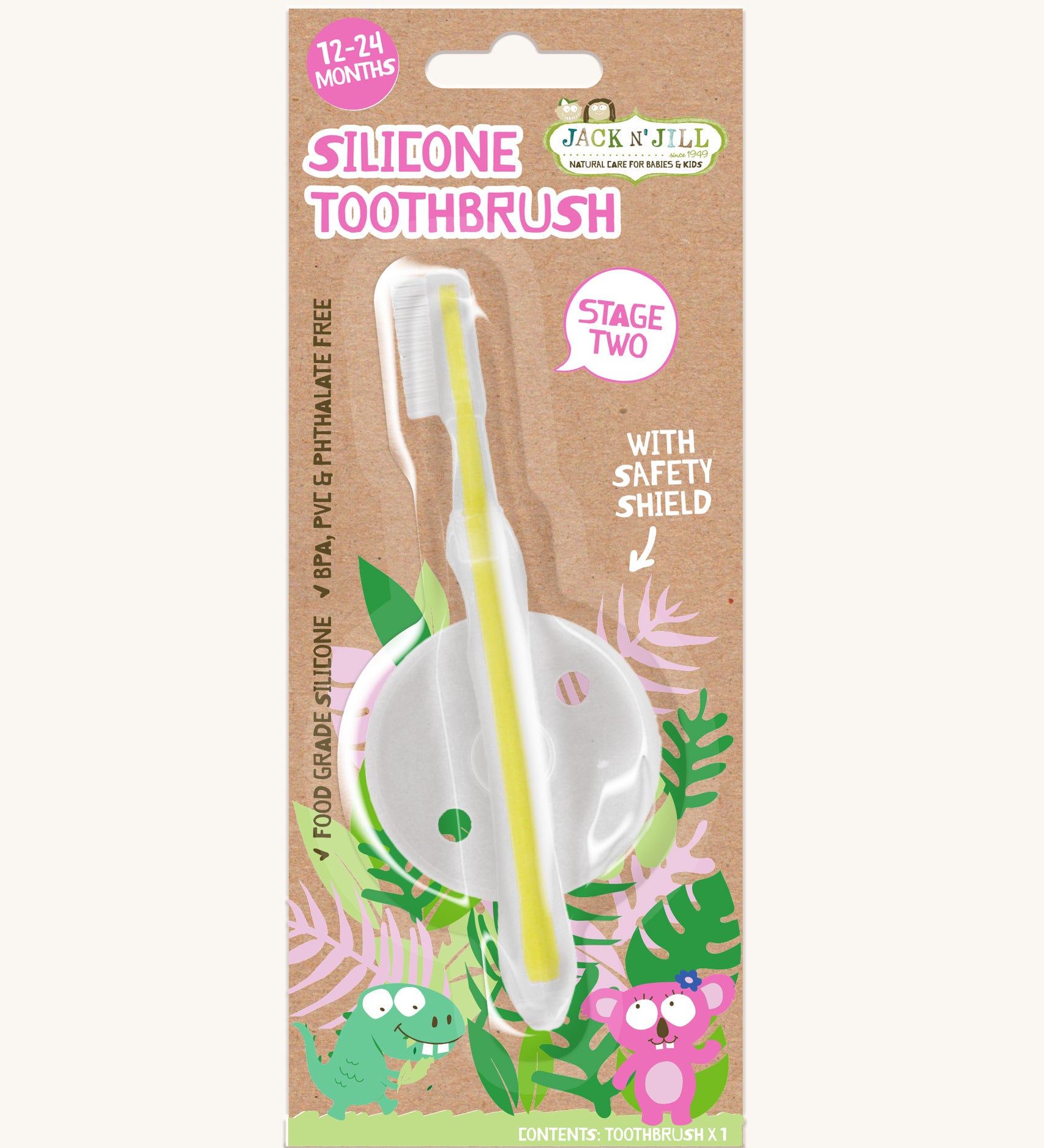 A stage 2 Jack N' Jill Silicone Baby Toothbrush.