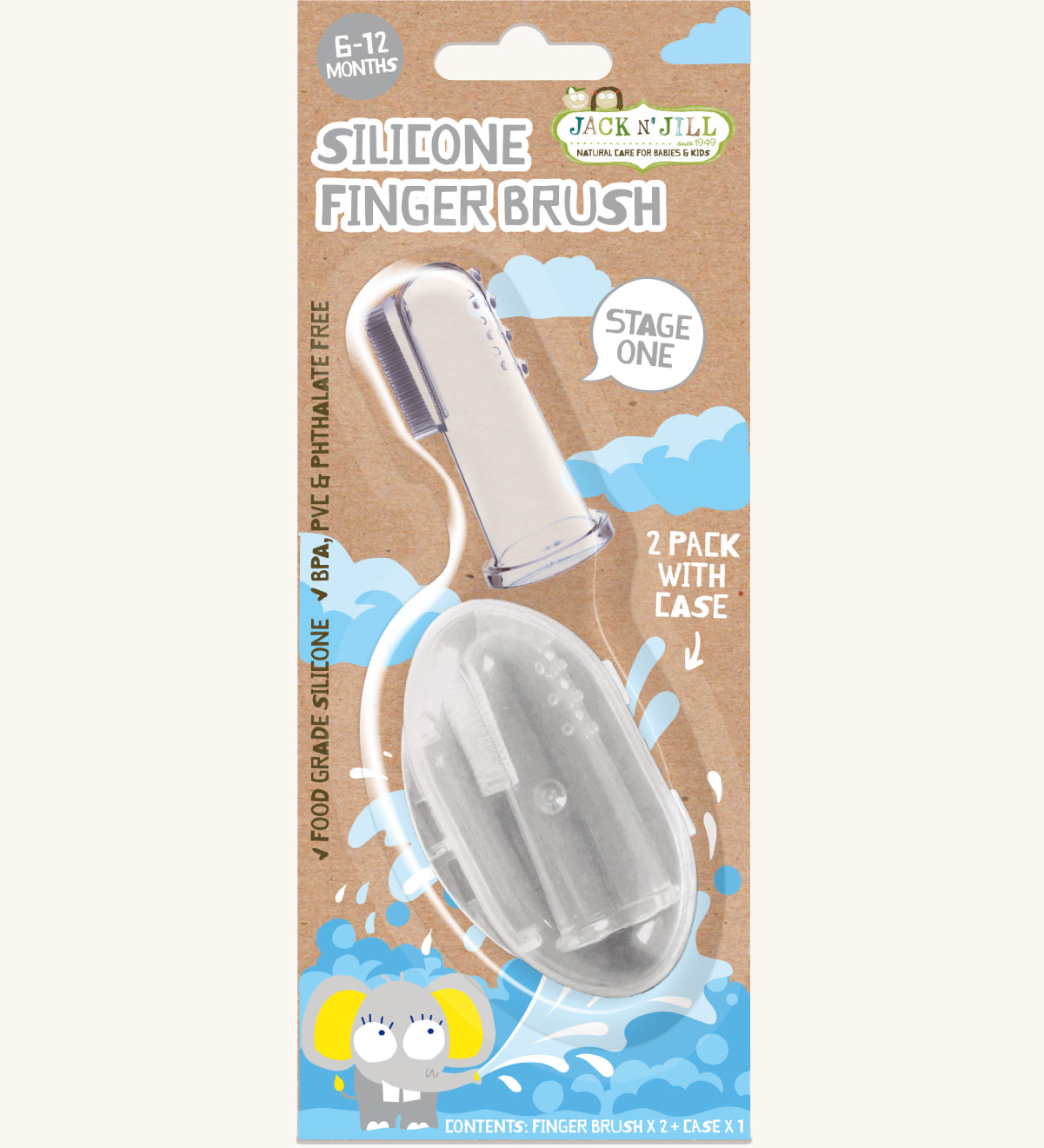 Jack N' Jill Silicone Finger Brush 2 Pack - Stage 1 (6-18 months)
