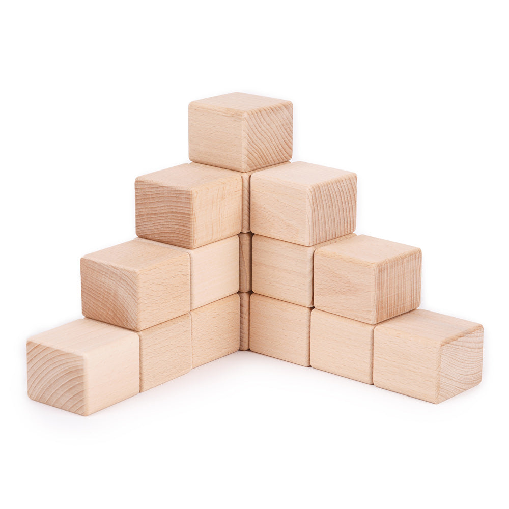 Just blocks eco-friendly beech wood kids stacking blocks piled in a right angled shape on a white background