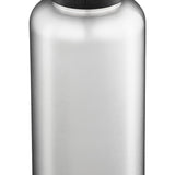 Klean Kanteen Wide 64oz / 1900ml with Wide Loop Cap, stainless steel reusable bottle with a black loop cap lid on a white background