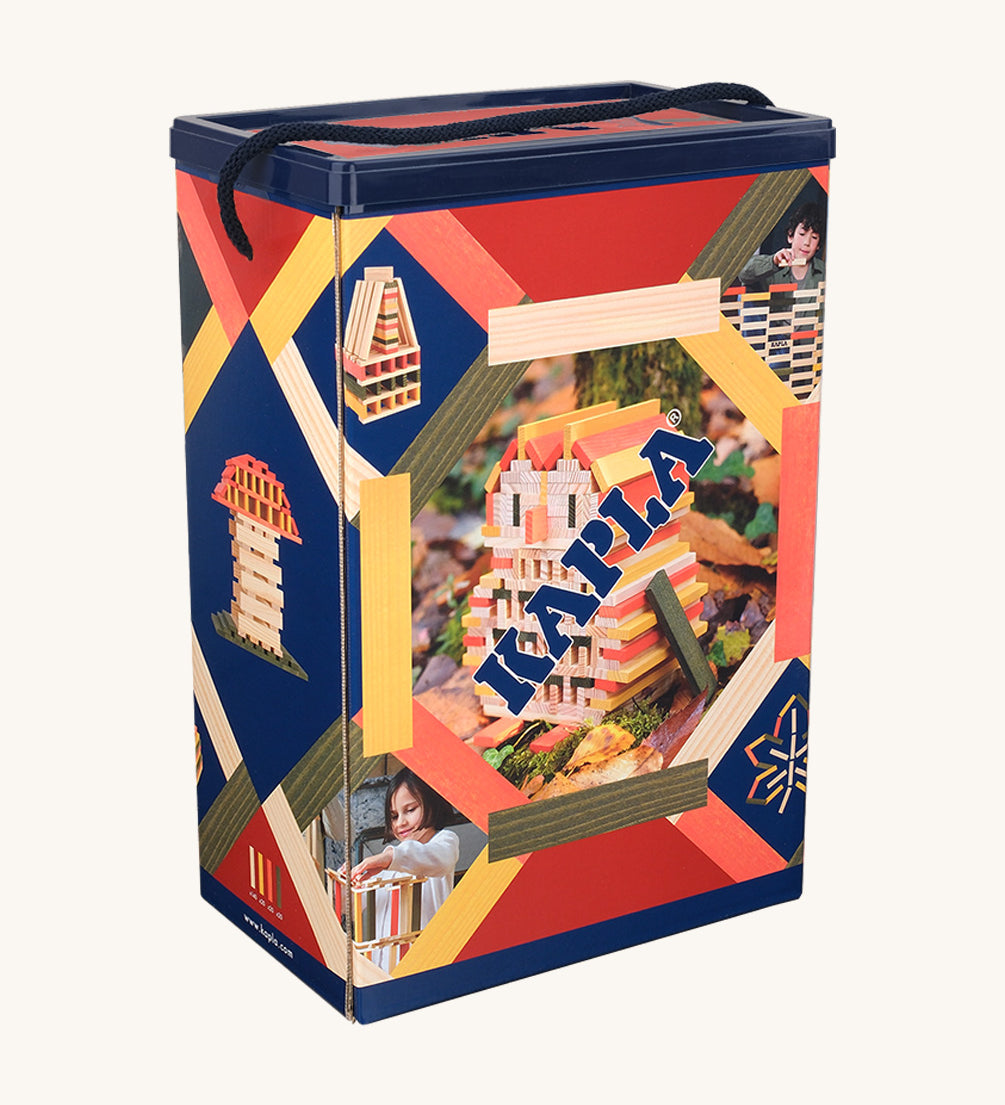 The Kapla 200 wooden engineering plank toys, in the autumn coloured box.