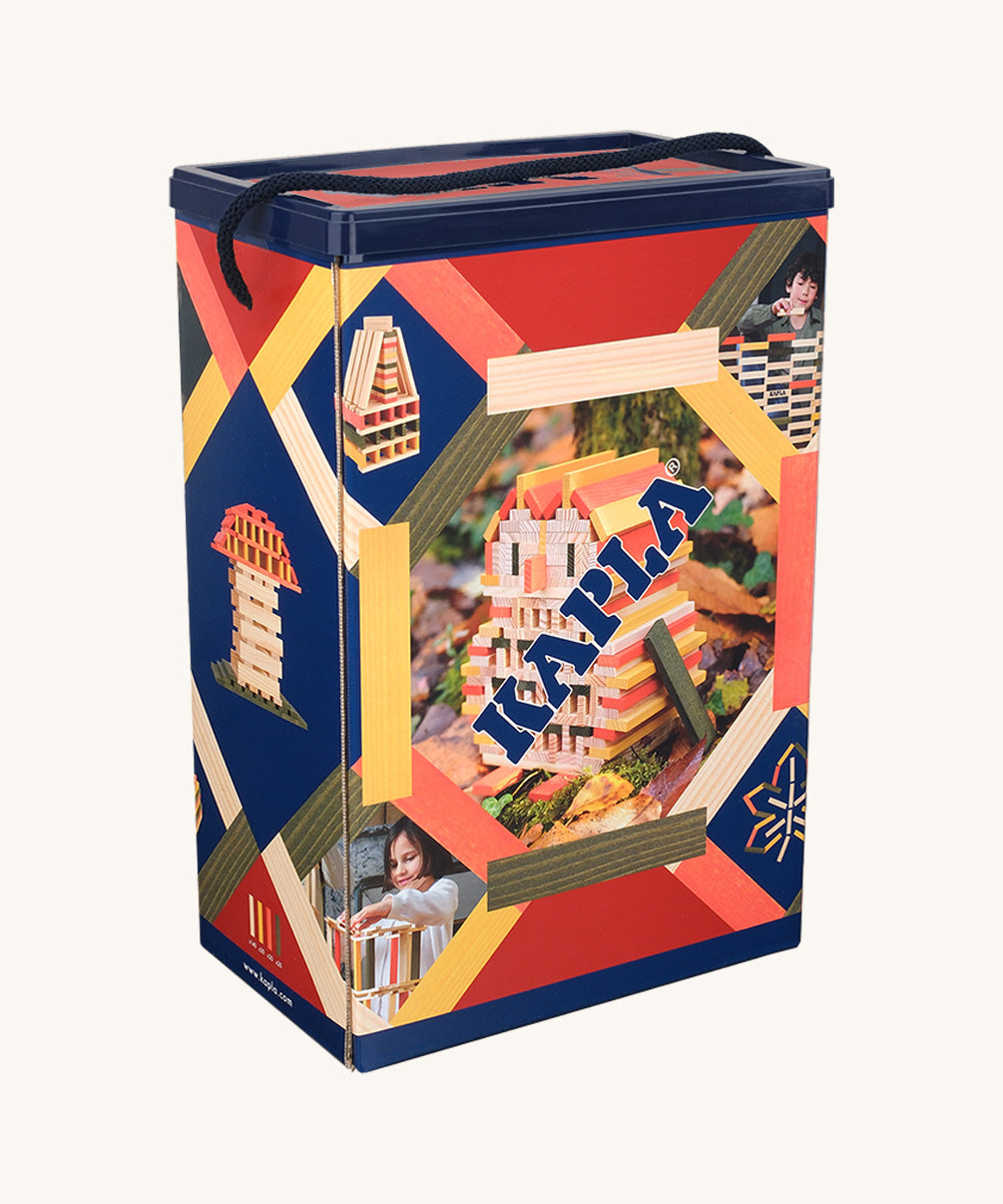 The Kapla 200 wooden engineering plank toys, in the autumn coloured box.